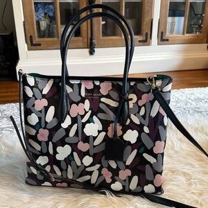 kate spade Black Floral Print Tote with Crossbody Strap